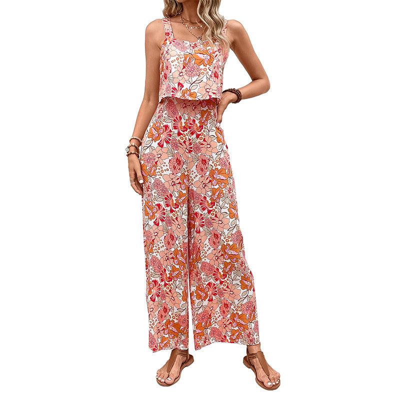 Women's Printed Square Collar Camisole Jumpsuit - Nioor