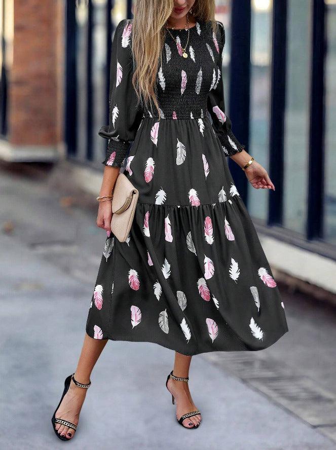 Women's Printed Wear Long Sleeve Dress - Nioor