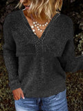 Women's Pullover Lace Stitching Sweater - Nioor