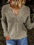 Women's Pullover Lace Stitching Sweater - Nioor