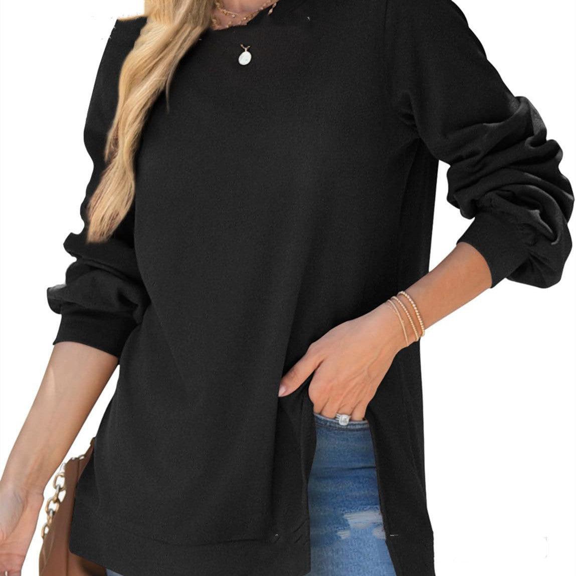 Women's Pullover Side Slit Sweater - Nioor