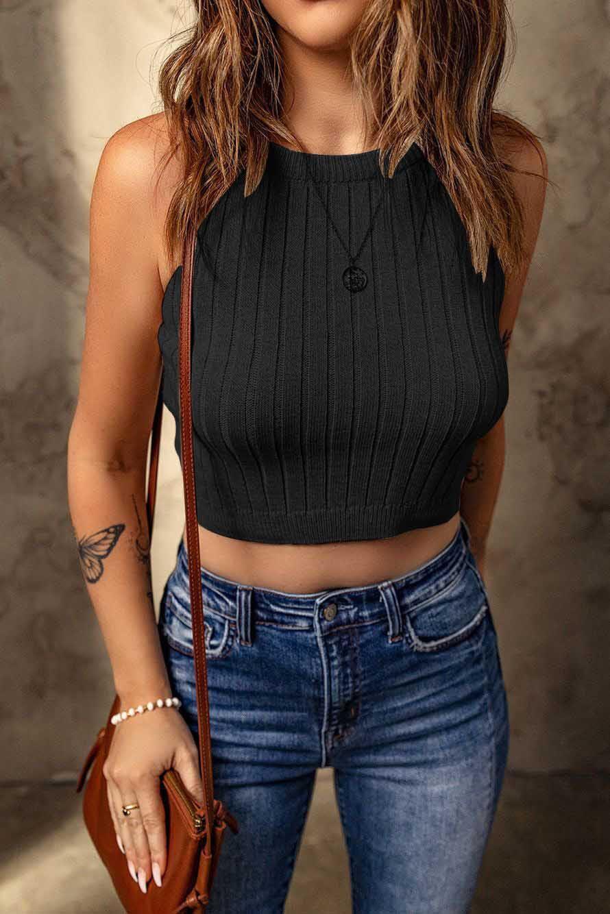 Women's Pure Color Halter Knitted Vest Slim Top - Nioor