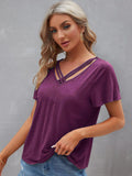 Women's Pure Color Ruffles Short-sleeved Top T-shirt - Nioor