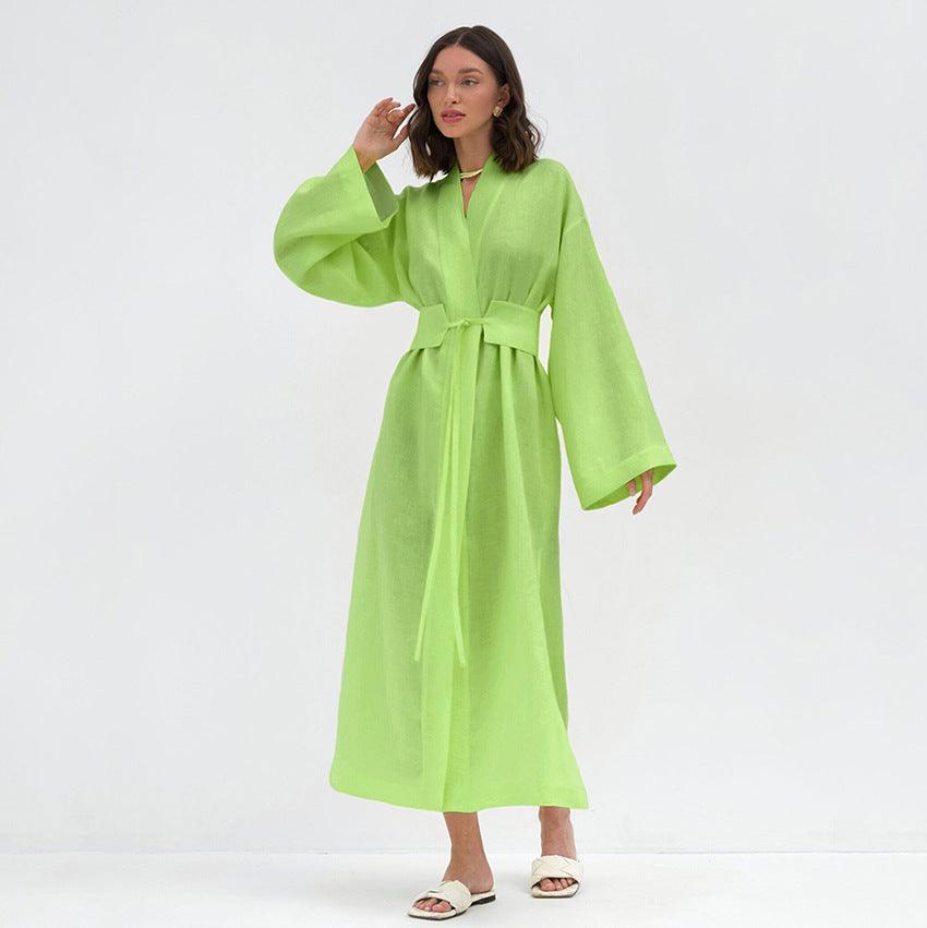 Women's Retro Fashion Cotton And Linen Long-sleeved Dress - Nioor