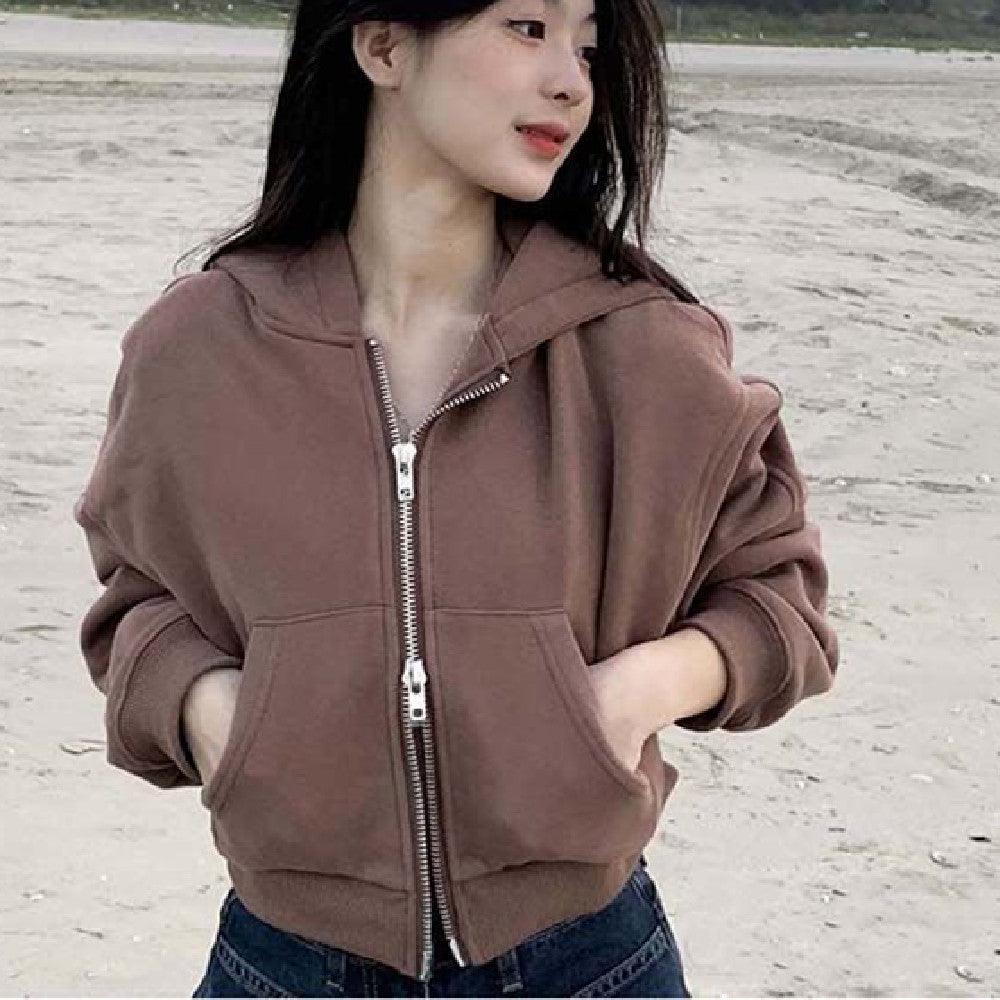 Women's Retro Loose Double-headed Zipper Hooded Sweater - Nioor