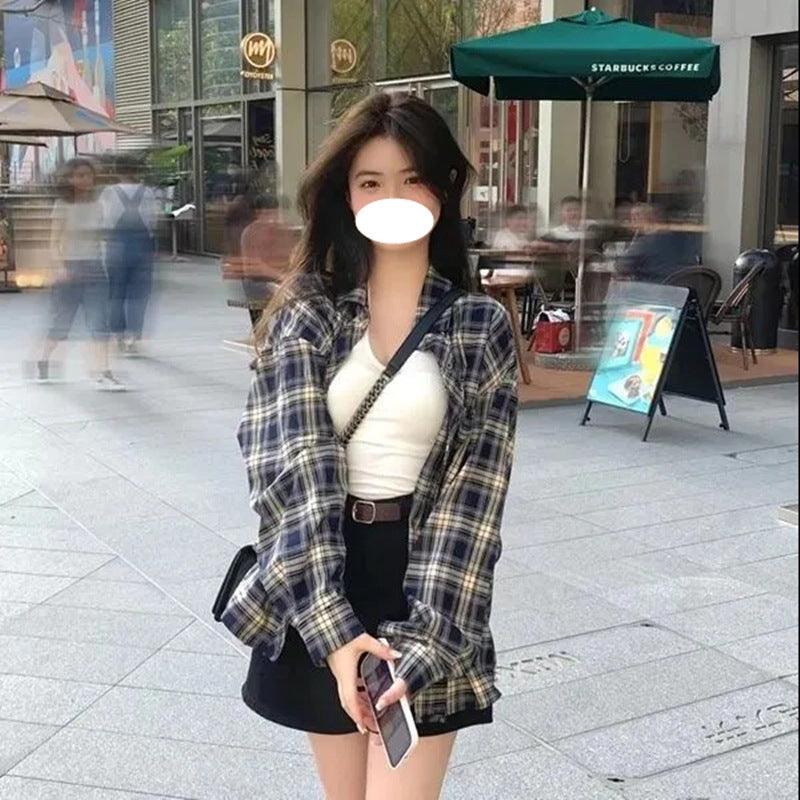 Women's Retro Plaid Sweet Thin Sun Protection Cardigan Coat Shirt - Nioor