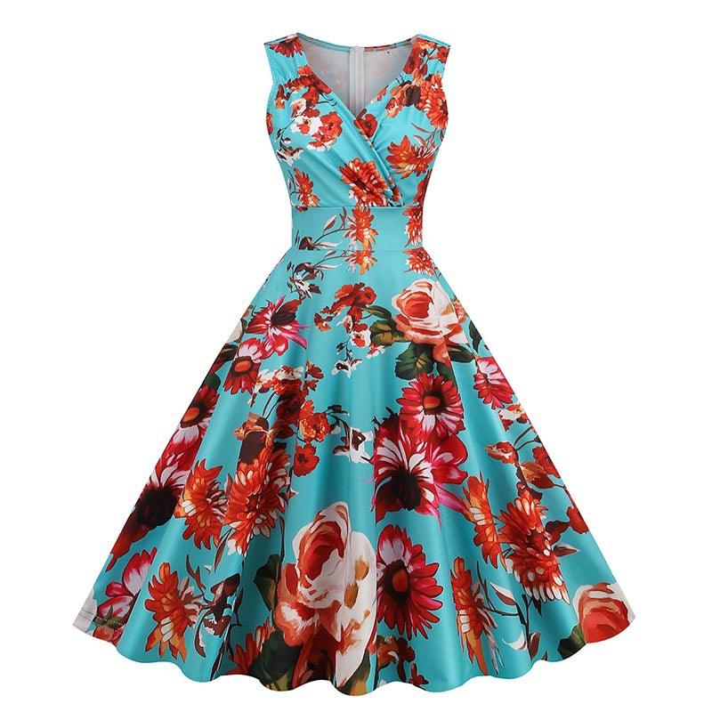 Women's Retro Printed Dress - Nioor