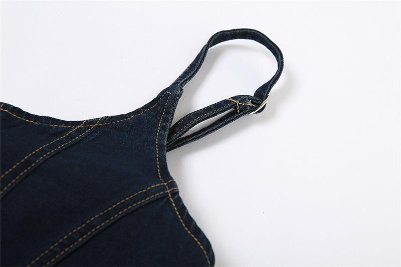 Women's Retro Solid Color Denim Vest Sexy Low-cut Slimming Camisole - Nioor