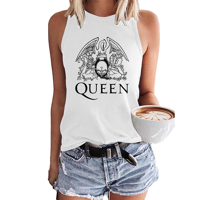 Women's Round Neck Top Music Lovers Printed Sleeveless T-shirt Women - Nioor