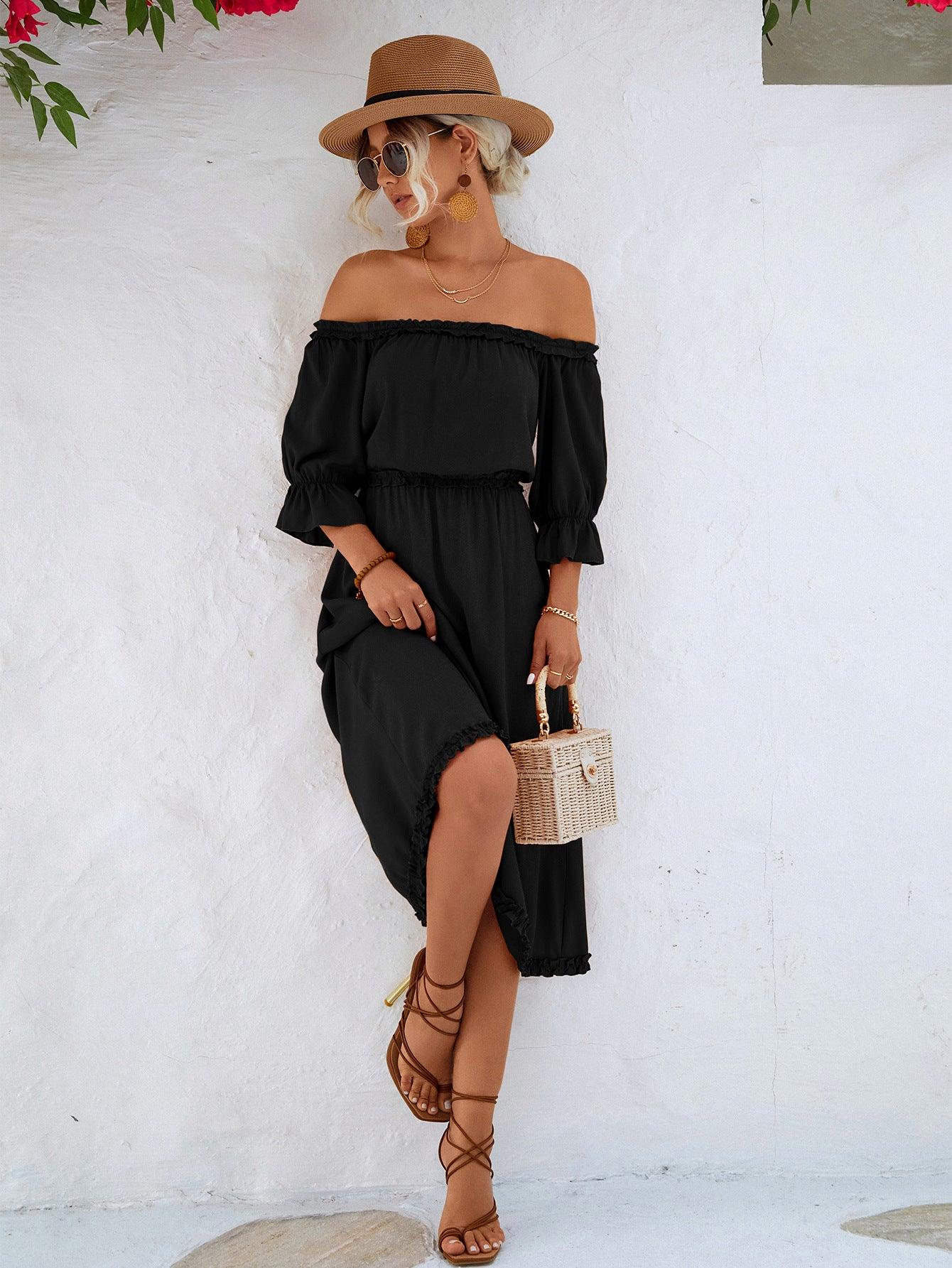 Women's Ruffled Off-shoulder Casual Dress - Nioor