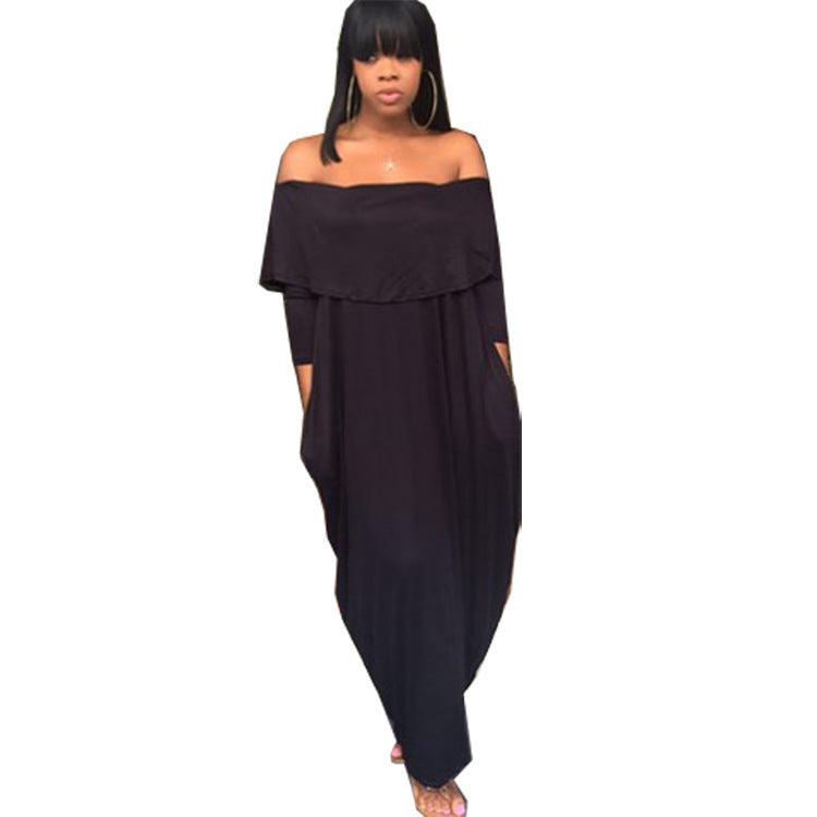 Women's Ruffled Off-shoulder Long Sleeve Dress - Nioor