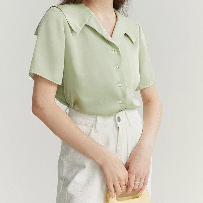 Women's Satin Chiffon Short-sleeved Shirt - Nioor