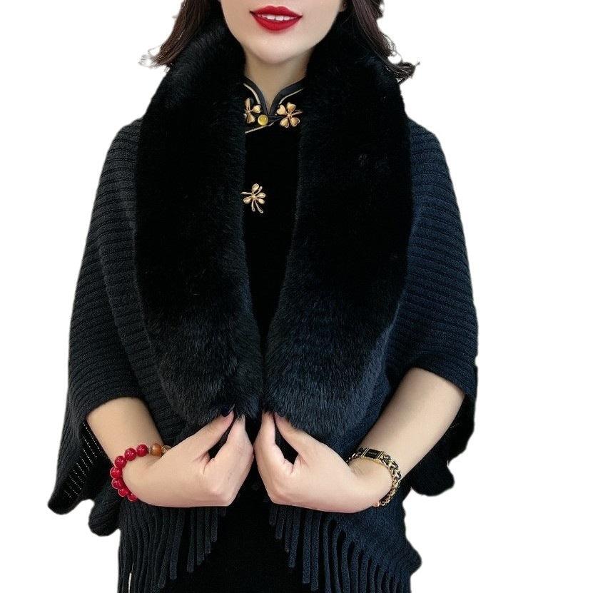 Women's Scarf Knitted Fur Collar Shawl Tassel - Nioor