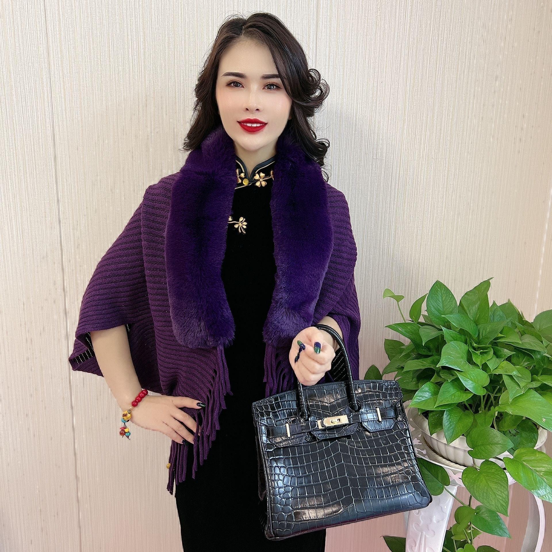 Women's Scarf Knitted Fur Collar Shawl Tassel - Nioor