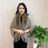 Women's Scarf Knitted Fur Collar Shawl Tassel - Nioor