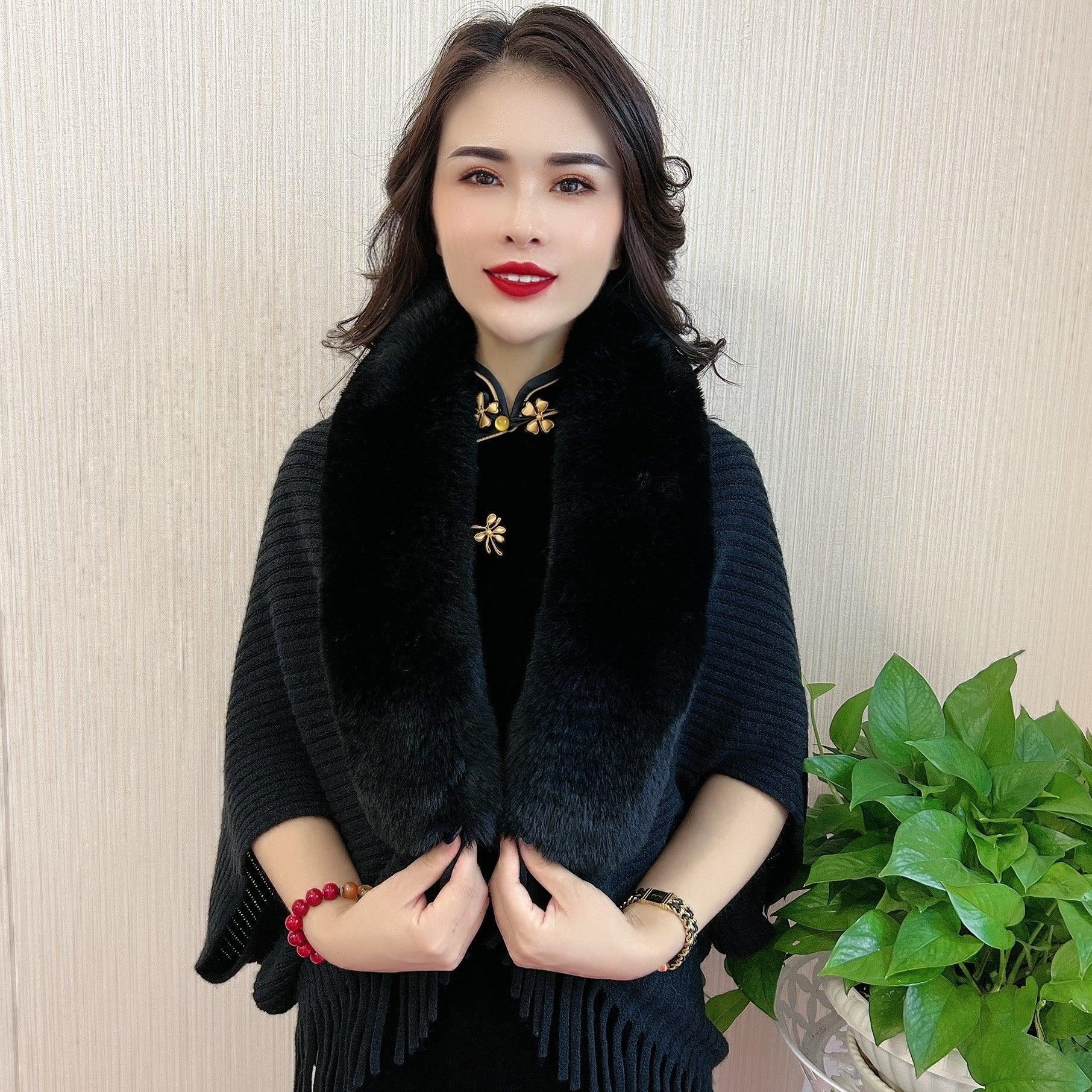 Women's Scarf Knitted Fur Collar Shawl Tassel - Nioor