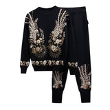 Women's Sequin Bead Long-sleeved Sweater Trousers Two-piece Set - Nioor