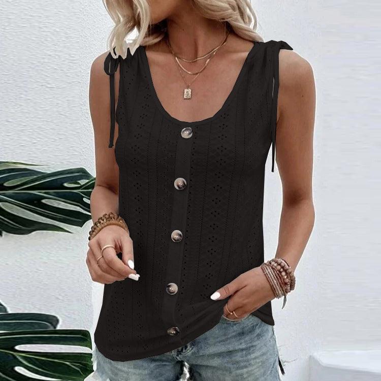 Women's Sexy Casual Solid Color U-neck Vest Short Sleeve - Nioor