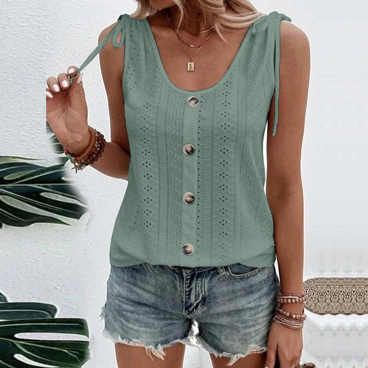 Women's Sexy Casual Solid Color U-neck Vest Short Sleeve - Nioor