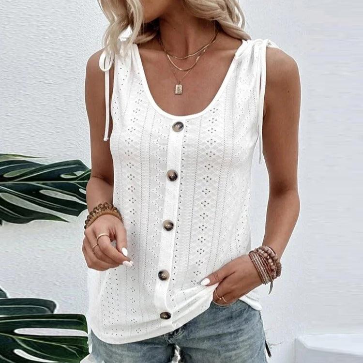 Women's Sexy Casual Solid Color U-neck Vest Short Sleeve - Nioor