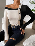 Women's Sexy Long Sleeve Off-shoulder Knitted T-shirt - Nioor