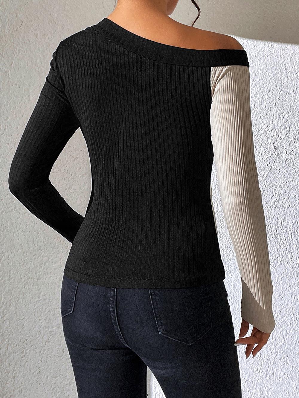 Women's Sexy Long Sleeve Off-shoulder Knitted T-shirt - Nioor