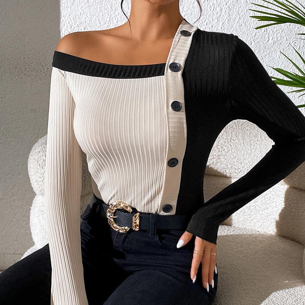 Women's Sexy Long Sleeve Off-shoulder Knitted T-shirt - Nioor