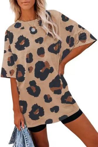 Women's Short Sleeve Temperament Leopard Print Loose Round Neck T-shirt - Nioor