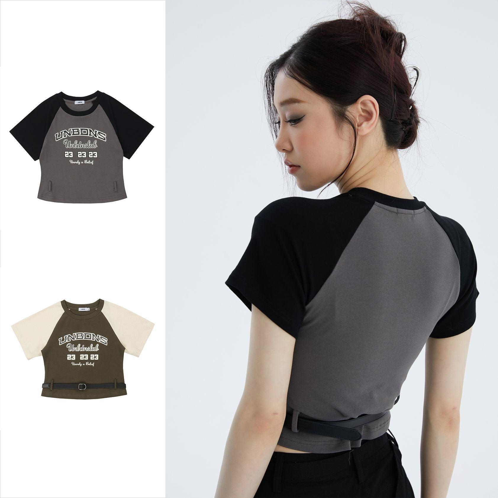 Women's Short-sleeved Lace-up Design Short T-shirt - Nioor