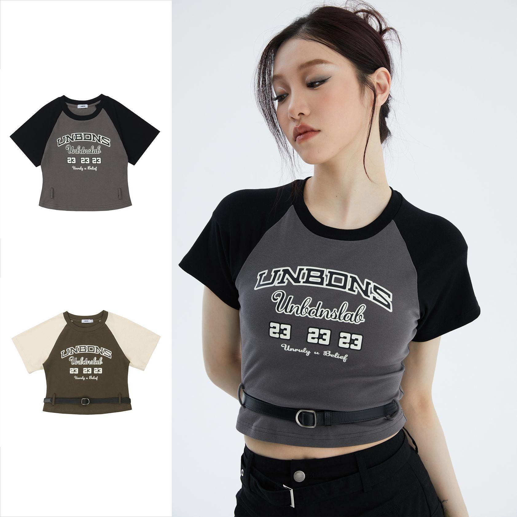 Women's Short-sleeved Lace-up Design Short T-shirt - Nioor