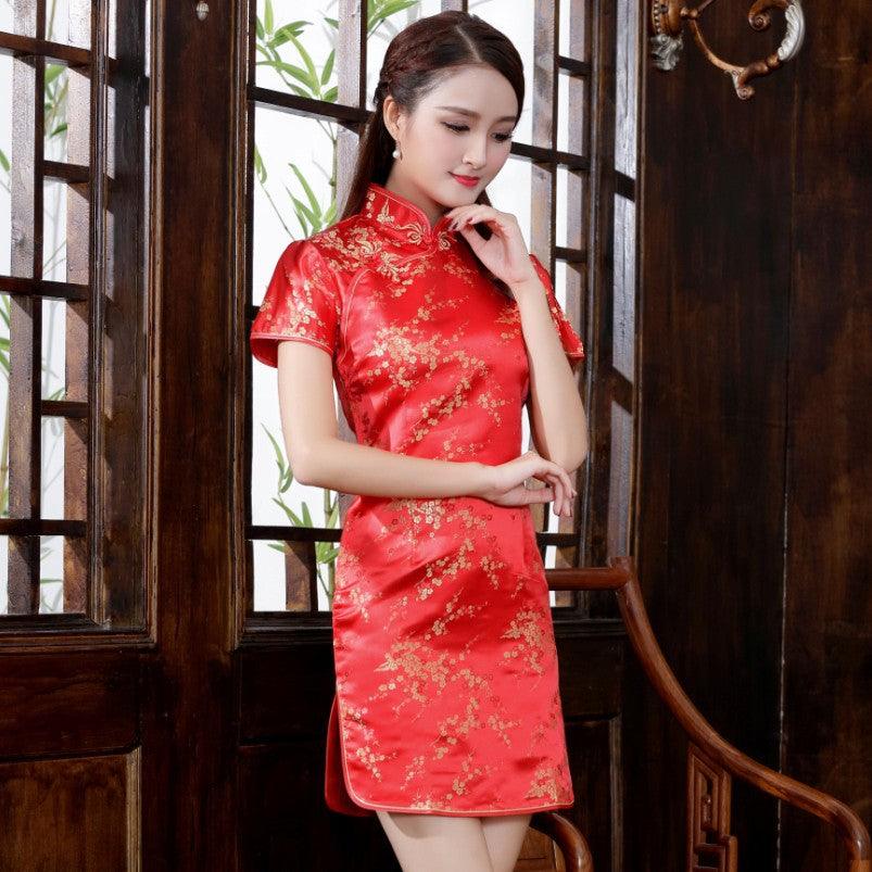 Women's Short-sleeved Retro Cheongsam Etiquette Welcome Clothing - Nioor