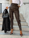 Women's Slim PU Leather Waist Skinny Trousers - Nioor