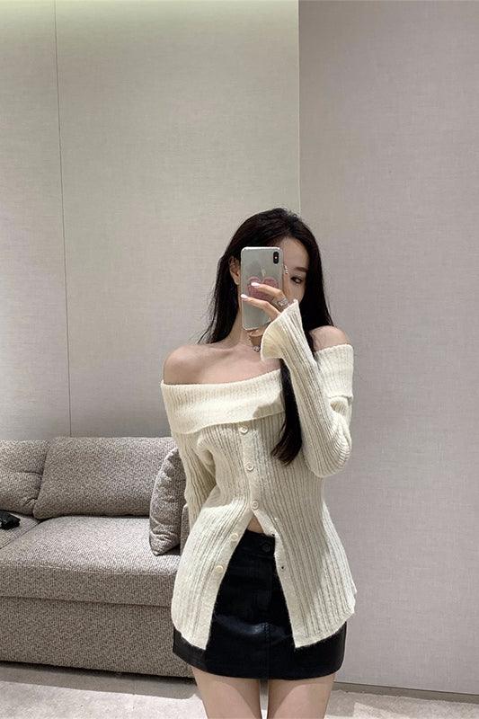 Women's Slim Short Lazy Long Sleeve Knit Pullover Sweater - Nioor