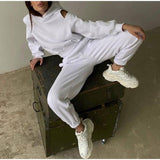 Women's Solid Casual Simple Sports Hooded Sweater Trousers Suit - Nioor