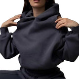 Women's Solid Casual Simple Sports Hooded Sweater Trousers Suit - Nioor