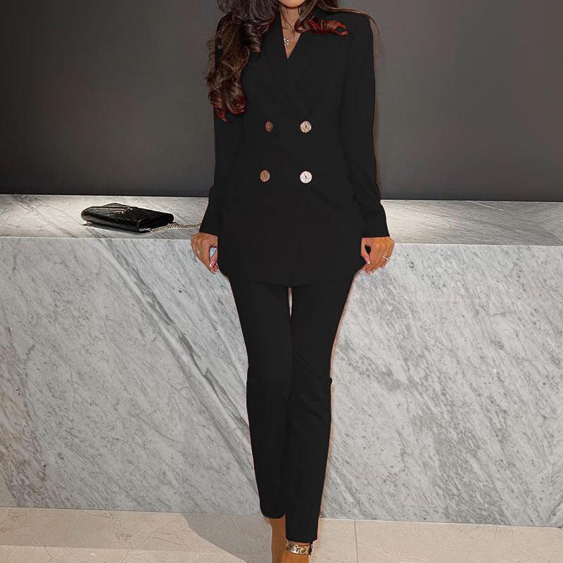 Women's Solid Color Casual Suit Wide-leg Pants Two-piece Suit - Nioor