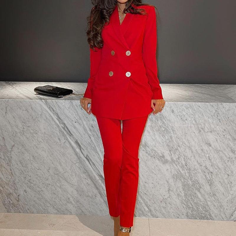 Women's Solid Color Casual Suit Wide-leg Pants Two-piece Suit - Nioor