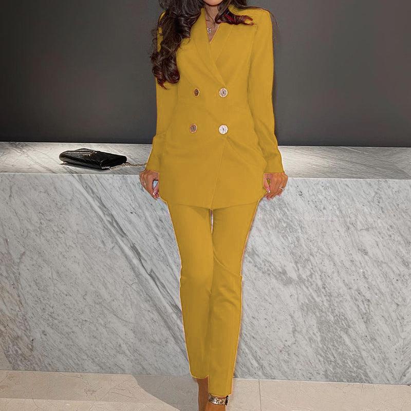 Women's Solid Color Casual Suit Wide-leg Pants Two-piece Suit - Nioor