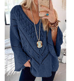 Women's Solid Color Cutout V-Neck Flared Sleeve Knit Sweater - Nioor