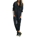 Women's Solid Color Jumpsuit Casual Pocket Trousers - Nioor