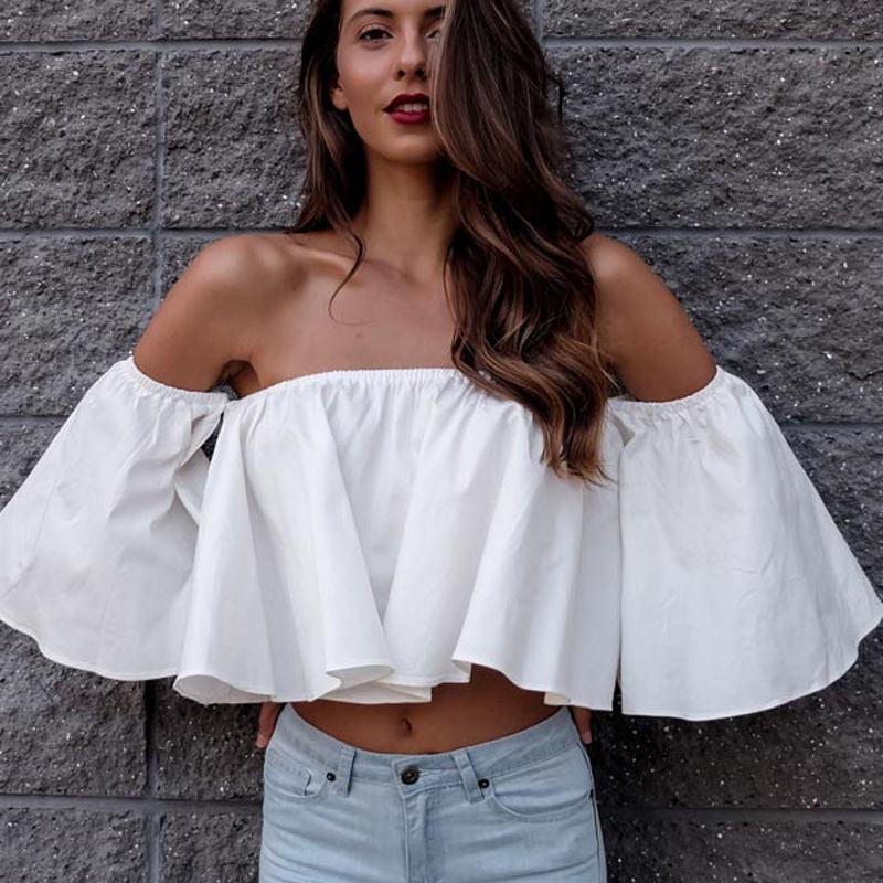 Women's Solid Color Off-shoulder Top - Nioor