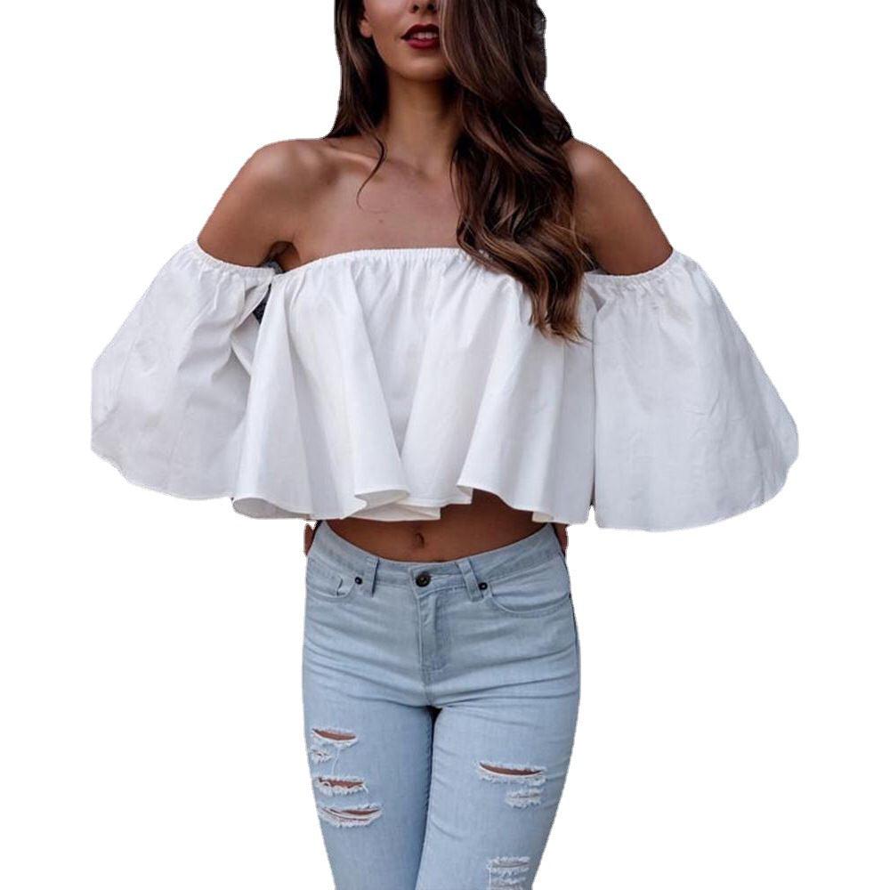 Women's Solid Color Off-shoulder Top - Nioor