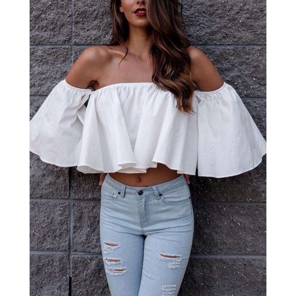 Women's Solid Color Off-shoulder Top - Nioor