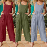 Women's Solid Color Side Pocket Loose Overalls - Nioor