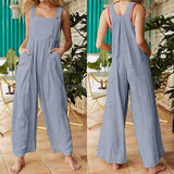 Women's Solid Color Side Pocket Loose Overalls - Nioor