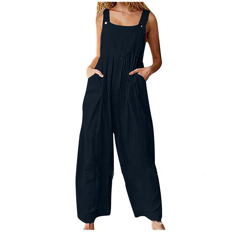 Women's Solid Color Side Pocket Loose Overalls - Nioor