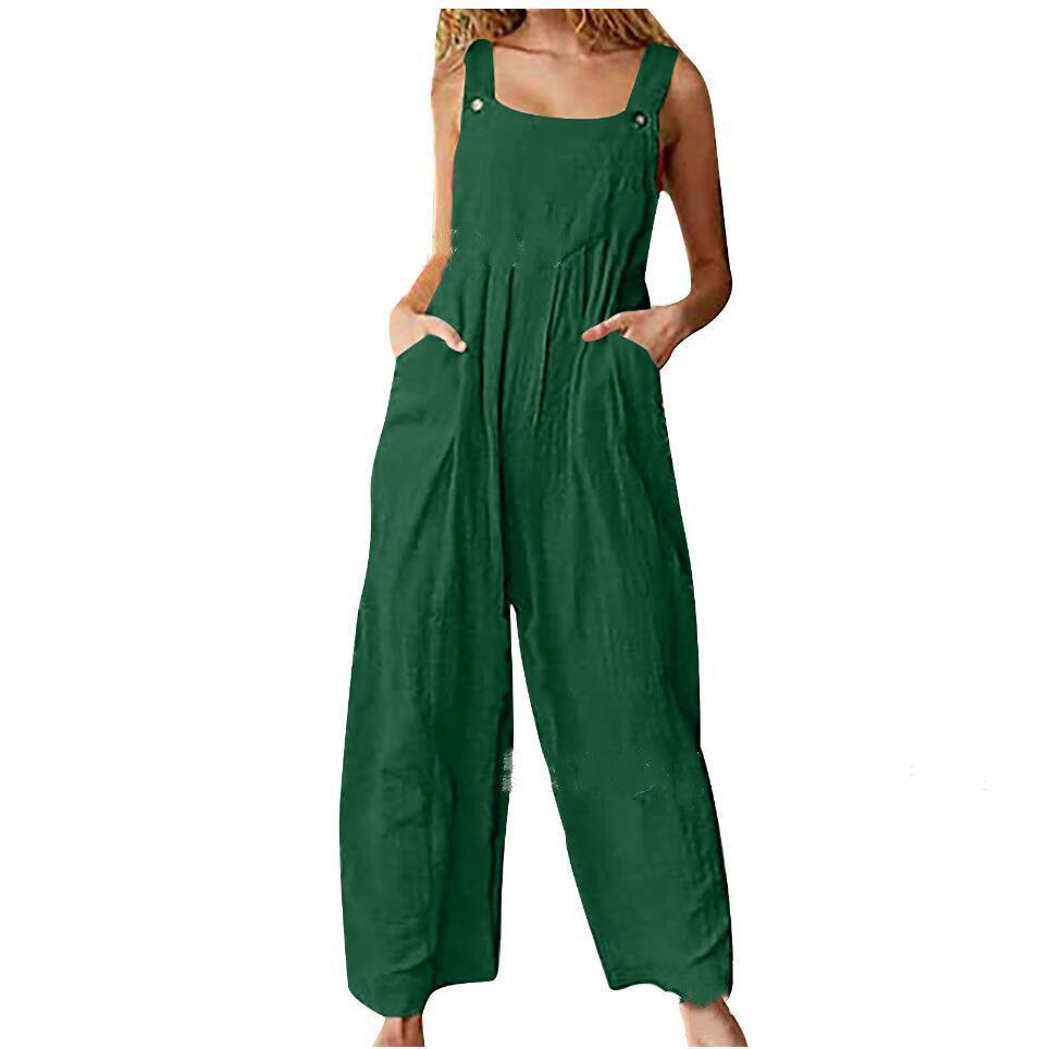 Women's Solid Color Side Pocket Loose Overalls - Nioor