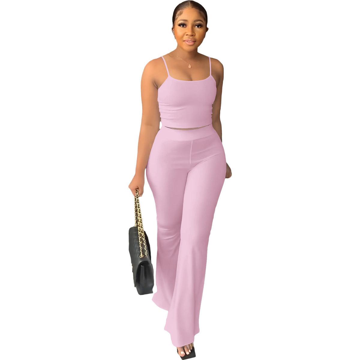 Women's Solid Color Sling Bell-bottom Pants Simple Fashion Suit - Nioor