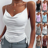 Women's Solid Color V-neck Tight Drawstring Vest - Nioor