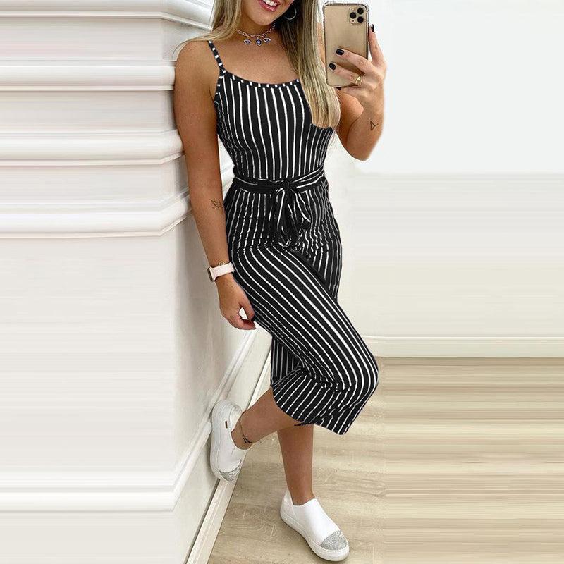 Women'S Stand-Alone Stand New Striped Sling One-Piece Trousers Belt Without Positioning Printing - Nioor